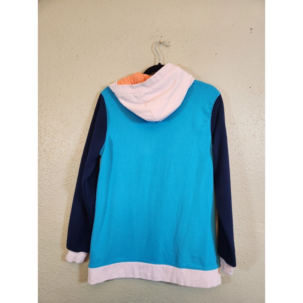 Lands End Womens M Blue Colorblock Serious Sweats Henley Hoodie Pullover - Picture 2 of 6